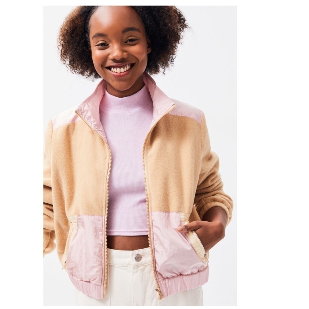 NEW! Pacsun Tan & Pink Fleece Jacket - Picture 1 of 12